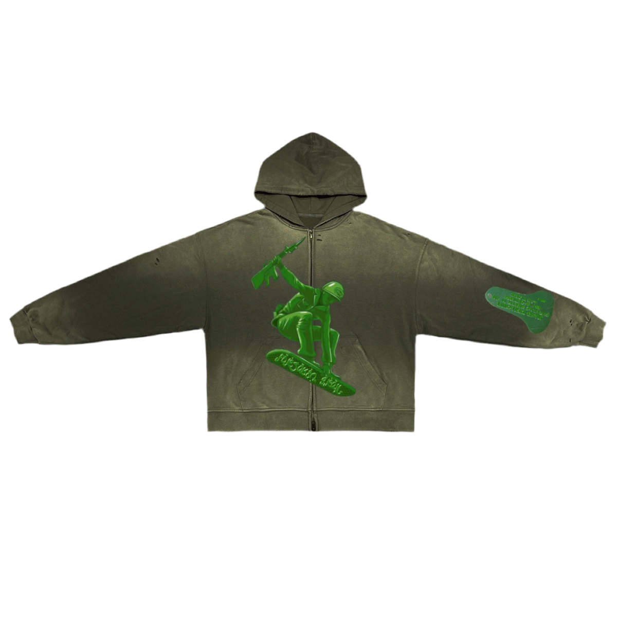 ‘SOLDIERS OF GOD’ Unisex Washed Distressed Dystopian Streetwear Zip-Up Hoodie(420GSM)