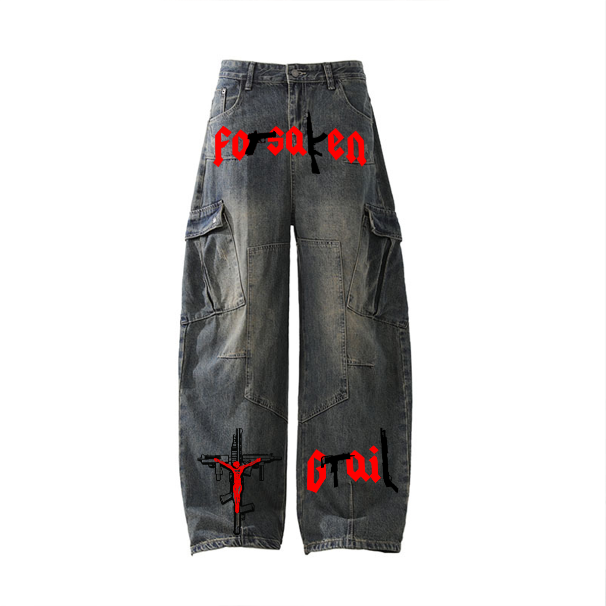 ‘Forsaken Artillery’ Cargos Heavyweight Multi-Pocket Washed Vintage Loose Jean