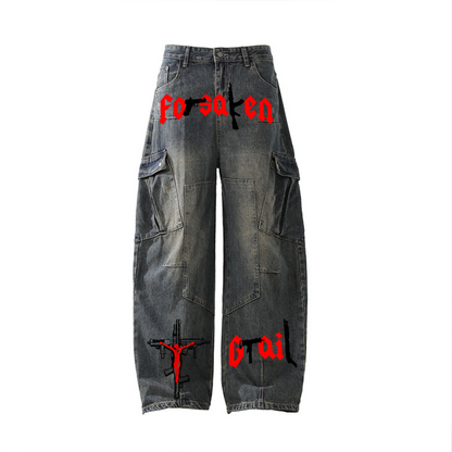 ‘Forsaken Artillery’ Cargos Heavyweight Multi-Pocket Washed Vintage Loose Jean
