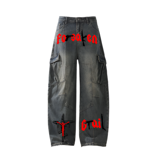‘Forsaken Artillery’ Cargos Heavyweight Multi-Pocket Washed Vintage Loose Jean