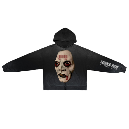 ‘Forsaken Price’ Unisex Washed Distressed Dystopian Streetwear Zip-Up Hoodie(420GSM)