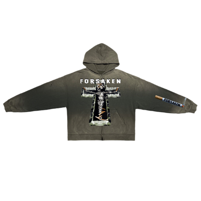 ‘SMOKE BREAK’ Unisex Washed Distressed Dystopian Streetwear Zip-Up Hoodie(420GSM)