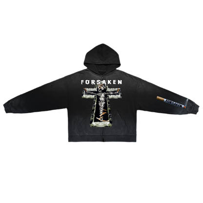 ‘SMOKE BREAK’ Unisex Washed Distressed Dystopian Streetwear Zip-Up Hoodie(420GSM)