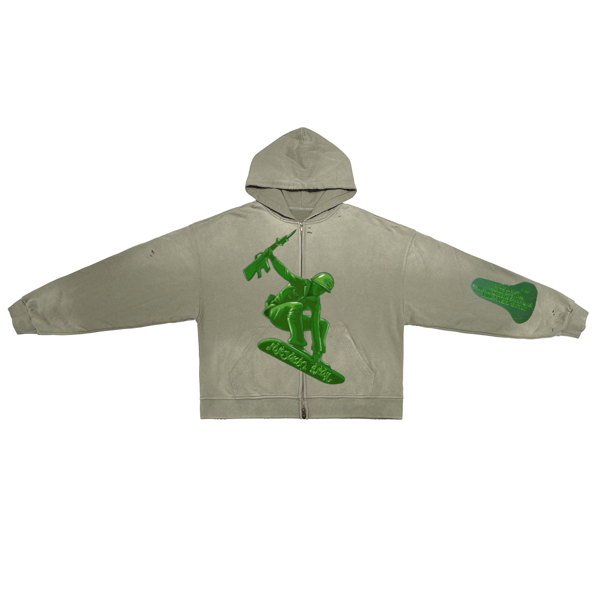 ‘SOLDIERS OF GOD’ Unisex Washed Distressed Dystopian Streetwear Zip-Up Hoodie(420GSM)