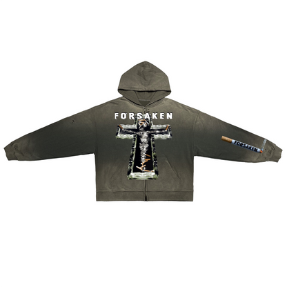 ‘SMOKE BREAK’ Unisex Washed Distressed Dystopian Streetwear Zip-Up Hoodie(420GSM)