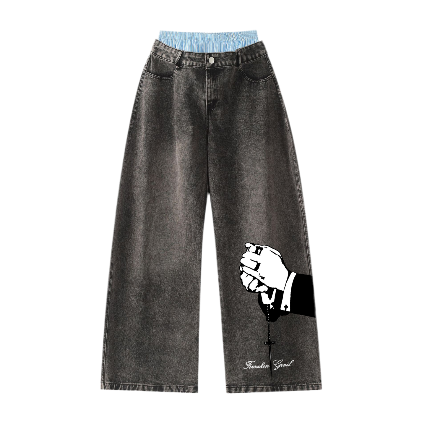‘Forsaken Wasted Waists’ Unisex Design Wide Leg Jeans