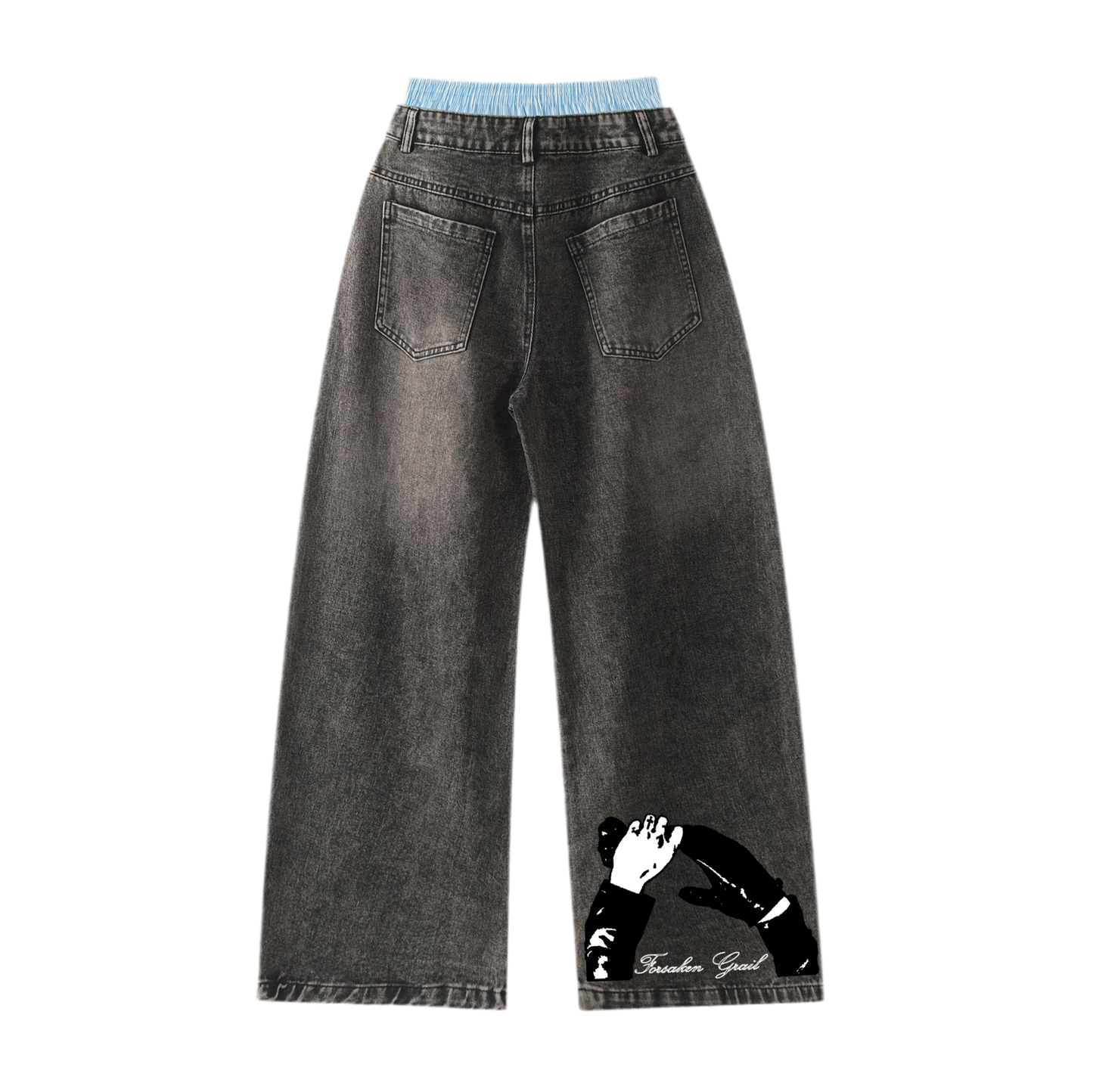 ‘Forsaken Wasted Waists’ Unisex Design Wide Leg Jeans