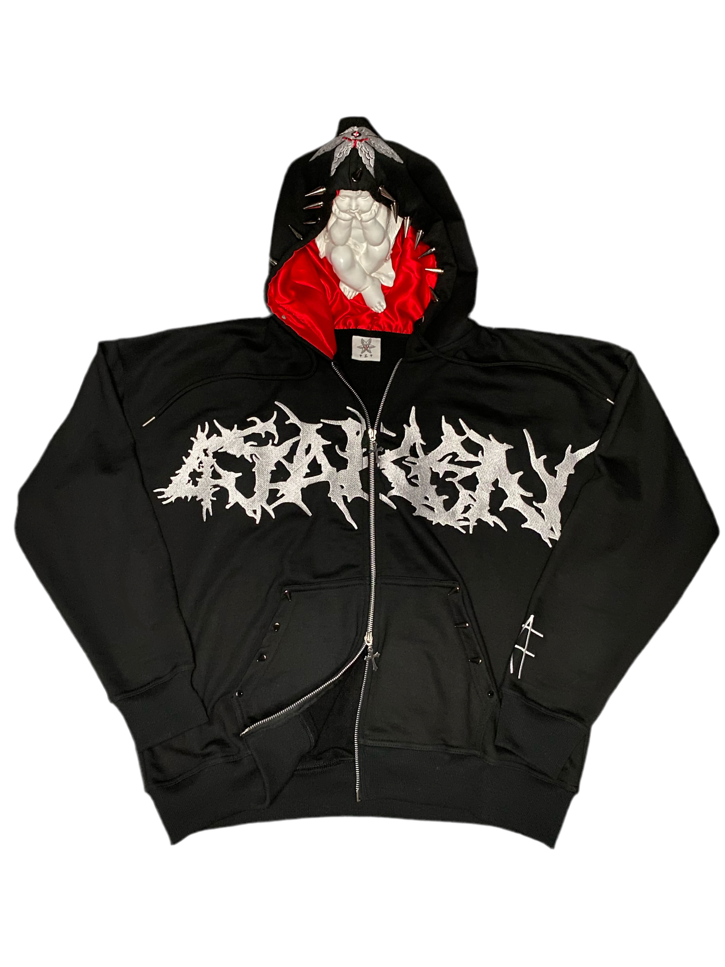 ‘Fallen Angels’ Oversized Cropped Zipper Hoodie