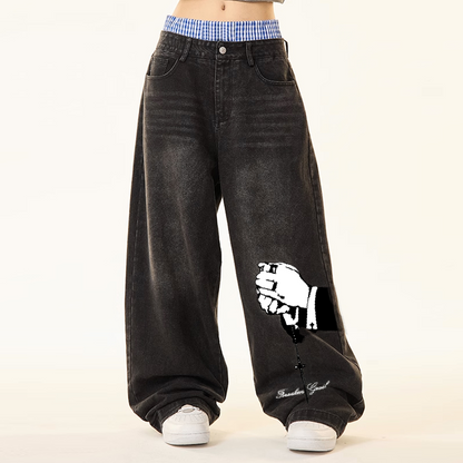 ‘Forsaken Wasted Waists’ Unisex Design Wide Leg Jeans