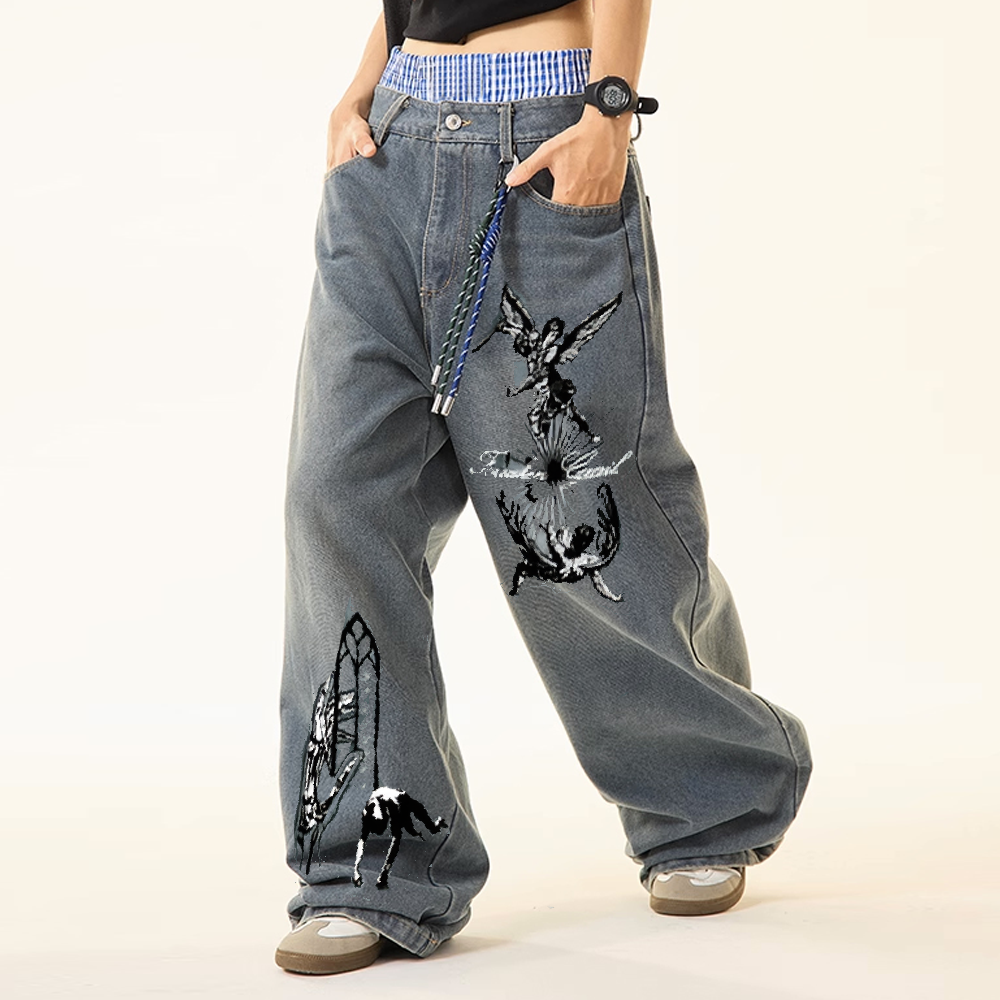 ‘Forsaken Wasted Waists’ Unisex Design Wide Leg Jeans