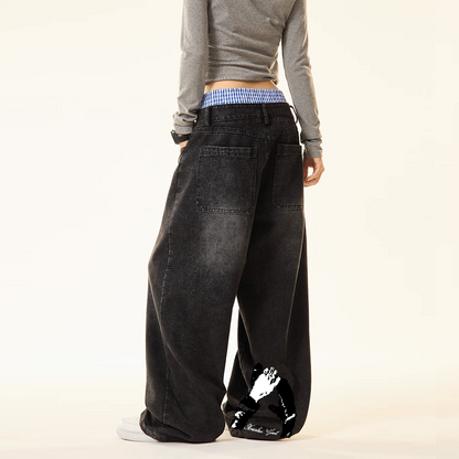 ‘Forsaken Wasted Waists’ Unisex Design Wide Leg Jeans