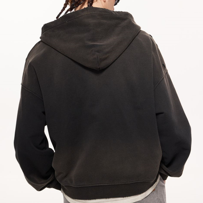 ‘Forsaken Price’ Unisex Washed Distressed Dystopian Streetwear Zip-Up Hoodie(420GSM)